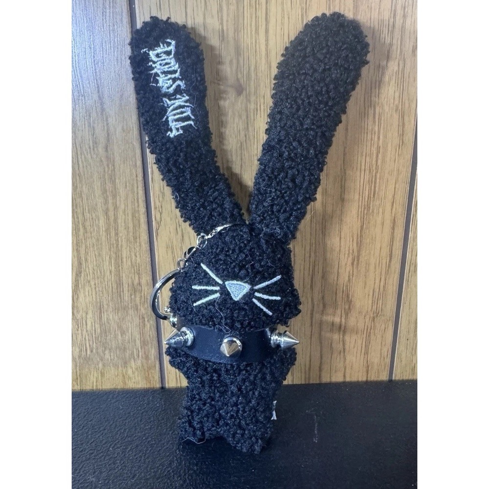 DOLLS KILL Logo Wooly Fuzzy Gothic‎ Bunny Studded Collar Keychain Black NEW